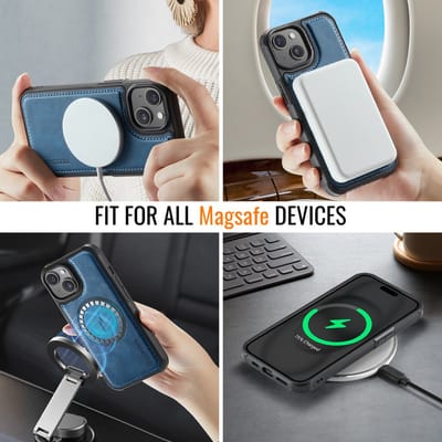 Casemania Hoesje Geschikt voor Apple iPhone 14 - Navy Blue - Magnetische Telefoonhoesje Compatibel met MagSafe - Kunstleer Back Cover met Anti-Slip Grip Randen