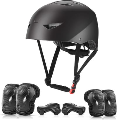 Kinderhelm set - Skateboard Bescherming - Kniebeschermers - Elleboogbeschermers - Fietshelm Kinderen - Kinderfietshelm set - Helm/Elleboog/Knie Beschermer voor Kinderen - Zwart