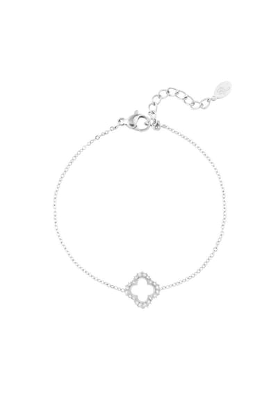 Bijoutheek Armband (Sieraad) Open Klaver Stenen Zilver
