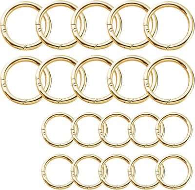 20 stuks ronde carabinerhaken - zinklegering, lichtgoud, 25 & 30 mm