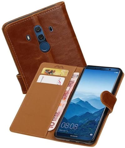 Zakelijke Book Case Telefoonhoesje Geschikt voor de Huawei Mate 10 Pro - Portemonnee Hoesje - Pasjeshouder Wallet Case - Bruin