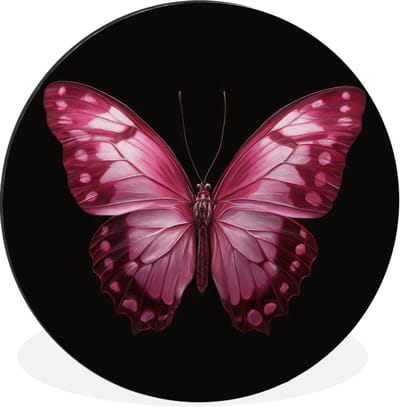 WallCircle - Wandcirkel - Muurcirkel - Vlinder - Fuchsia - Grafisch - Aluminium - Dibond - 30x30 cm - Binnen en Buiten