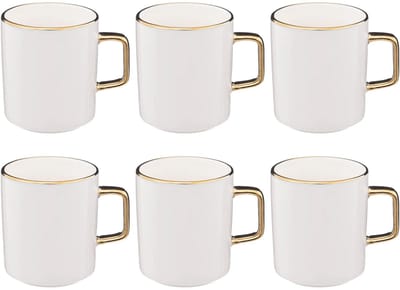 Witte Mokken met Goudkleurig Randje - Set van 6 - 35 cl - Magnetronbestendig - Blanc - Porselein