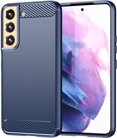 Geborsteld TPU Hoesje Geschikt voor Samsung Galaxy S22 | Beschermhoes | Back Cover | Flexibel TPU | Stijlvol Carbon | Dun | Blauw