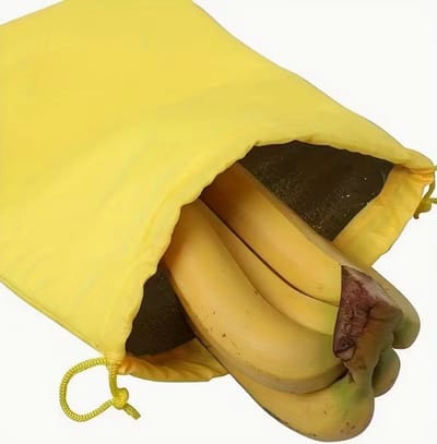 Gele Bananenvoorraadtas met "Banana"-etiket - Duurzaam, Wasbaar PP-materiaal, Perfect voor Organisatie van Verse Fruit in de Keuken, Keukenopslag|Vibrant Gele Tas|Duurzaam PP-materiaal, Fruitzakken