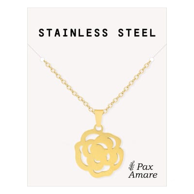 Cadeau Ketting met Bloem - Roestvrij Staal - Goudkleurig - Cadeau Sieraad op Kaartje - Pax Amare