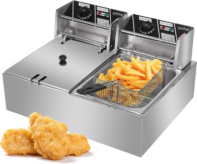 Elektrische Frituurpan - Olie Friteuse - Frituren van Snacks - Instelbare Thermostaat - 12 Liter - Zilverkleurig