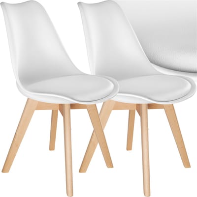 tectake® Eetkamerstoel Frederikke - Set van 2 Eetkamerstoelen met Gevoerde Stoffen Zitting - Massief Houten Poten - Ergonomische Stoelen geschikt voor Woonkamer, Eetkamer, Slaapkamer en Keuken - Draagkracht 120kg - Wit