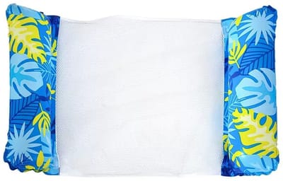 Luchtbed-luchtmatras-luchtbed-Waterhangmat Zwembad -4-in-1 Opblaasbare Zwembadstoel voor Volwassenen - XL Formaat 127x70cm - Versterkt PVC - blauw bladpatroon - Comfortabele Pool Float voor Vakantie en Strand