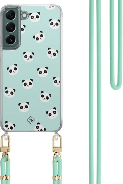 Casimoda® hoesje met mintgroen koord - Geschikt voor Samsung S22 Plus - Panda Print - Afneembaar koord - TPU/polycarbonaat - Mint