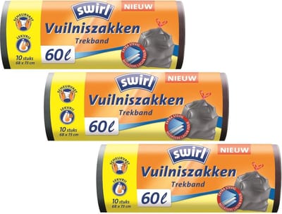Swirl Vuilniszakken met Trekband 60 liter - 3 x 10 stuks - Voordeelverpakking