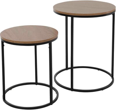 H&S - Collection - Bijzettafelset - 2 - st - met - houten - tafelblad - naturel, - zwart