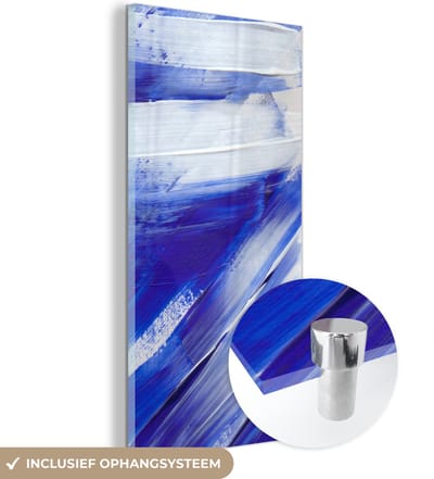 MuchoWow® Glasschilderij 60x120 cm - Schilderij acrylglas - Verf - Design - Blauw - Foto op glas - Schilderijen