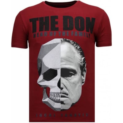 T shirt Heren - T shirt Heren met Print - Heren Tshirt met Opdruk The Don Skull - Rhinestone Funny Shirt - Bordeaux