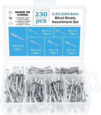 Klinknagel Assortiment - Bevestigingsmateriaal Set - Metaal Hout Kunststof - 230 Stuks 6 Maten - 2.4 3.2 4 4.8mm - Aluminium
