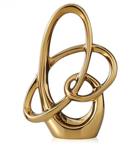 11 inch Gouden Keramisch Abstract Beeld – Moderne Sculptuur voor Plank, Eettafel, Kantoor of Woonkamer Decoratie