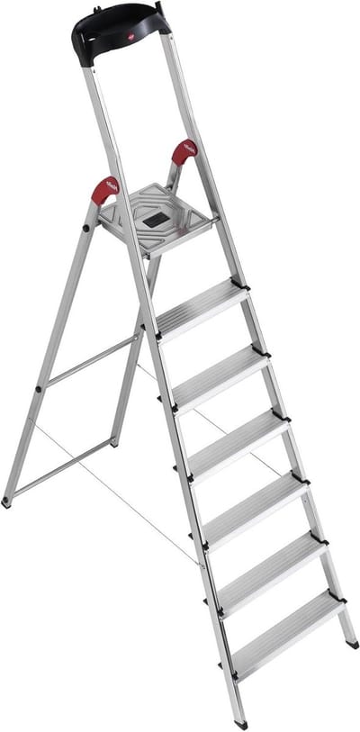 Aluminium trapladder - Huishoudtrap 7 treden - Klus en onderhoud - Multifunctionele gereedschapsplank - 150 kg capaciteit - Zilver