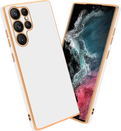 Cadorabo Hoesje geschikt voor Samsung Galaxy S22 ULTRA in Glossy Wit - Goud - Beschermhoes Case Cover van flexibel TPU-silicone en met camerabescherming