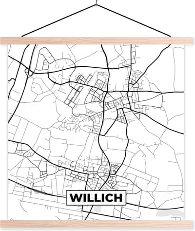 Posterhanger incl. Poster 40x40 cm - Schoolplaat - Willich - Plattegrond - Stadskaart - Kaart - Textielposter - Blanke latten - Stadskaart