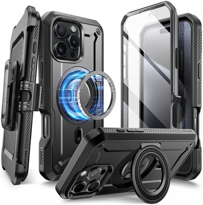 SUPCASE Unicorn Beetle Mag Pro - Hoesje Geschikt voor Apple iPhone 16 Pro - Compatibel met MagSafe - Full Protect met Ingebouwde Screenprotector - Kickstand - Zwart