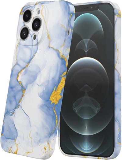 Smartphonica Telefoonhoesje Geschikt voor iPhone 12 Pro Max met Lichtblauw Goud Marmer Opdruk - Flexibel Softcase TPU - Backcover Case Lightblue Gold Marble Design geschikt voor iPhone 12 Pro Max