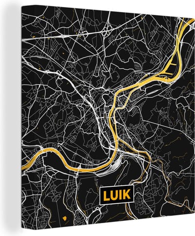 Canvas Schilderij Luik - Gold - Stadskaart - Plattegrond - Kaart - 20x20 cm - Wanddecoratie