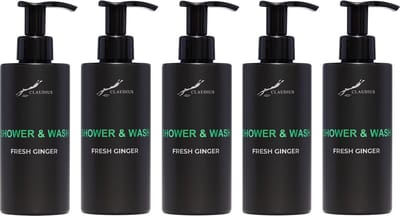 Shower & Wash Fresh Ginger 300 ml - met pomp - zwarte fles - set van 5 stuks - Voordeelverpakking