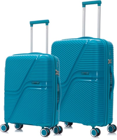 SB Travelbags 2 delige bagage kofferset 4 dubbele wielen trolley - Turquoise - 65cm/55cm