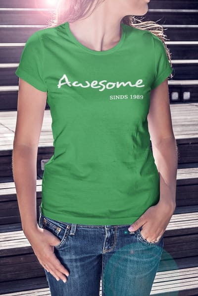 1989 Jaar Groen T-shirt dames - Maat S - Awesome - Verjaardag Cadeau vrouw - Limited Edition