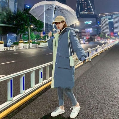Veste Rembourrée en Duvet pour Femmes Mi-longue Automne et Hiver Vestes Manteaux en Coton Sont Tendance et Amples XL bleu