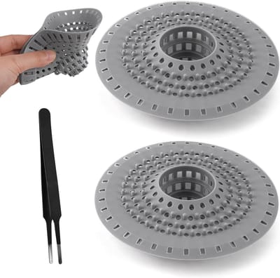 Set van 2 Flexibele Siliconen Afvoerfilters met Zuignap - Universele Haarvanger voor Douche, Bad en Keuken, Efficiënt Haar en Vuil Vangen