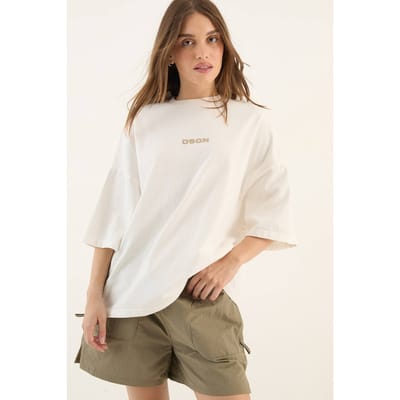 Dames Dsgn Studio Zwaar Gewassen Oversized T-shirt Met Korte Mouwen | Creme | Maat: XS