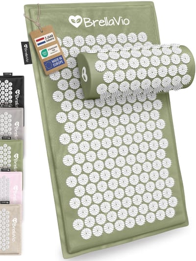 BrellaVio Spijkermat Set met Spijkerkussen - Groen - 74x44 cm - Acupressuur Mat - Spijkerbed - Acupunctuur Kussen - Shakti Massage