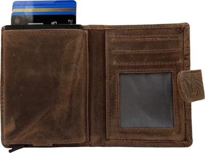 Pasjeshouder Uitschuifbaar – Cognac - Bruin - Leer - Bloemen print - Creditcard Houder - RFID – Anti Skim - Muntgeld Ritsvak - Pasjeshouder