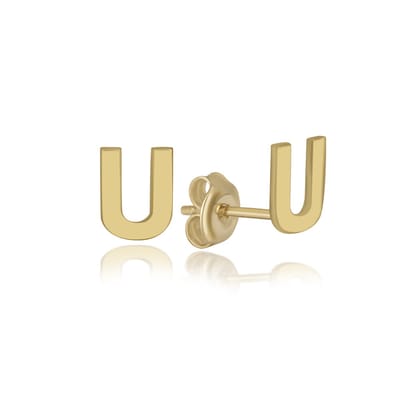 Gold Plated Letter U Initial Oorknoppen Zilveren (zilvergehalte 925 Sterling) (goudkleurig)
