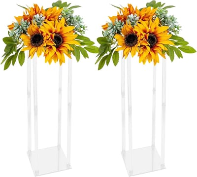 Bloemenstandaards Acryl - Decoratieve Zuilen - Bruiloft Versiering - Stabiele Vierkante Basis - 25x25x100 cm - Transparant