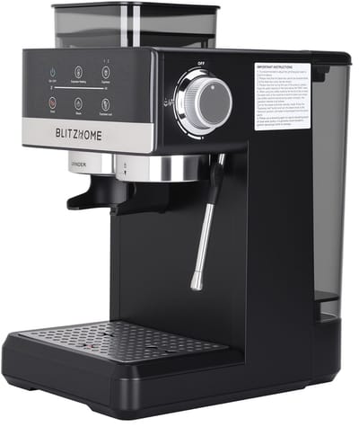BlitzHome CM5520 Espressomachine met Ingebouwde Koffiemolen, 20 Bar, 1350W, Touchscreen, Voorverwarmingsindicator & 1,8L Watertank – Zwart | Volwaardige Espresso in