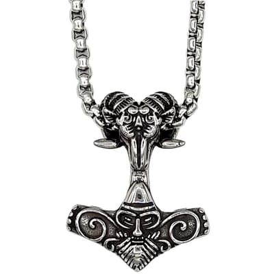 Tesoro Mio Michel – Viking Ketting – Thor’s Hamer Mjolnir Met Hoorns Ram – Edelstaal - L 70 cm  - Krijgshamer 4.3 x 3.4 cm