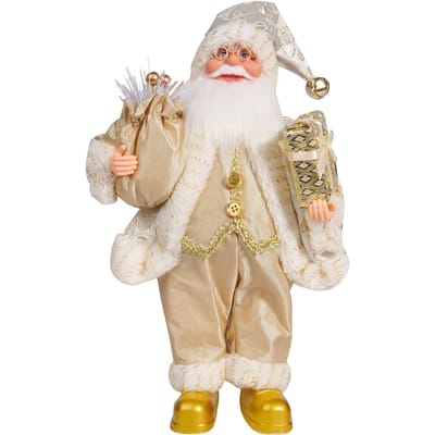 12,6 inch Kerstman Beeldje Pop Kerst Staande Kerstman Decoratie voor Kamer Open Haard Tafelblad goud
