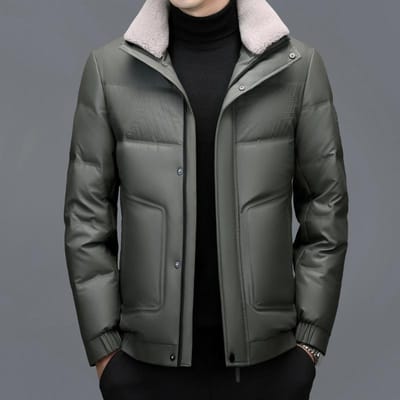 Doudoune Épaissie Veste en Cuir Veste Courte pour Homme d'Âge Moyen et Âgé Veste Ample L gray