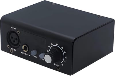 Microfoon Voorversterker - Audio Interface - Studio Opnames - Dubbel Kanaal - 20x20x16cm - Zwart