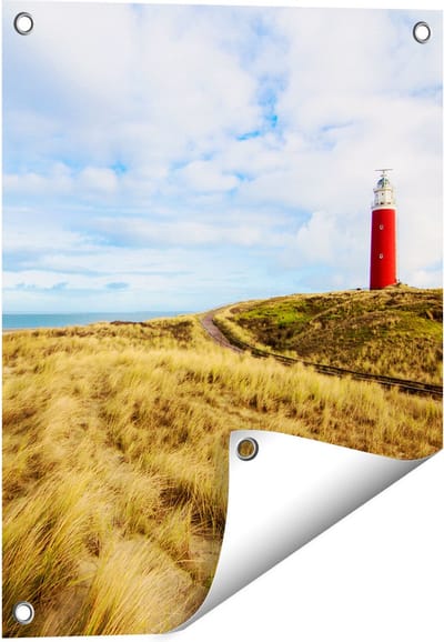 Gards Tuinposter Vuurtoren met Duinen in Texel - 40x50 cm - Tuindoek - Tuindecoratie - Wanddecoratie buiten - Tuinschilderij