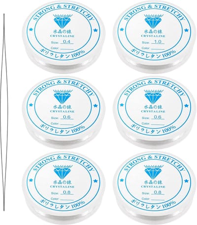 Elastische draad voor armbanden - 6 spoelen van 0,4 mm, 0,6 mm, 0,8 mm en 1,0 mm met parelnaald voor sieraden maken