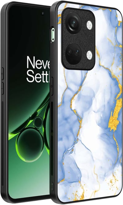 Smartphonica Telefoonhoesje Geschikt voor OnePlus Nord 3 met Lichtblauw Goud Marmer Opdruk - TPU Backcover Case Lightblue Gold Marble Design geschikt voor OnePlus Nord 3