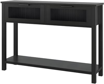 Consoletafel 2-Laags - Met Glazen Laden en Open Opbergplank - voor woonkamer en hal - Zwart - Retro Bruin