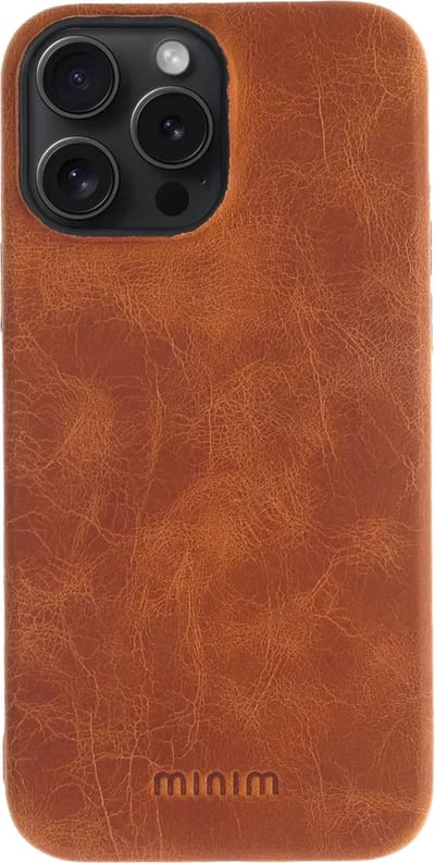 Minim Hoesje Echt Leer Geschikt voor Apple iPhone 15 Pro Max - Lederen Back Cover - Cognac