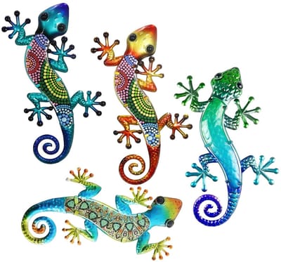 Allecto - Wanddecoratie - Gekko decoratie - Waterdicht en weerbestendig - Veelkleurig - Buitenwanddecoratie - Geschikt voor tuin en muur - 4 stuks