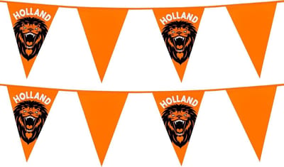 Okado Oranje Vlaggenlijn met Leeuw 2 Stuks – Holland Slinger van Kunststof – 6 Meter per Lijn – 15 Vlaggen – Voor EK, WK, Koningsdag en Feest