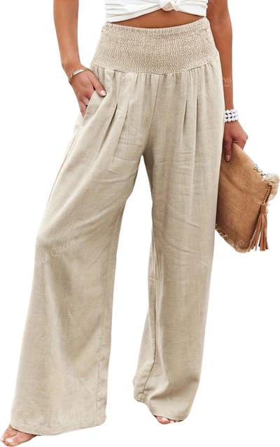 Livano Linnen Broek Dames - Zomerbroek - Volwassenen - Lange Broek - Pantalon - Strandbroek - Zomer - Ibiza Stijl - Beige - Maat L