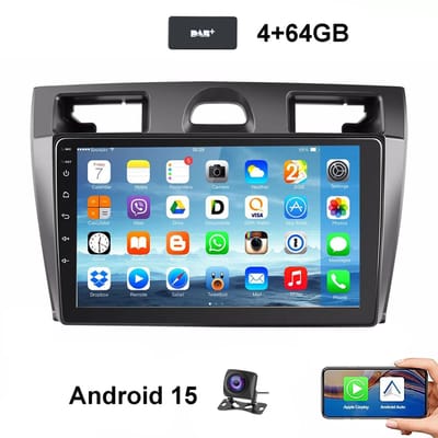 ESSGOO Carplay autoradio voor Ford Fiesta MK5 - 2002 t/m 2008 - Android 15 - 4GB + 64GB - Draadloos Apple Carplay en Android auto - 9 inch touchscreen - met navigatie - Bluetooth Wifi RDS FM - achteruitrijcamera - DAB+